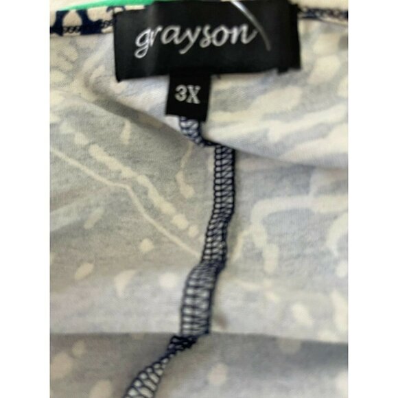 Grayson Plus 3X Navy Blue Print Scoop Cut-Out Metal Bead Neck Sleeveless Top - Picture 6 of 6